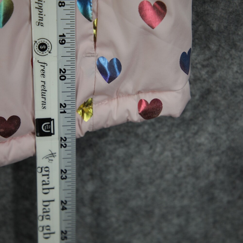 Gap Puffer Vest Girls L/XL Womens XS Off White Pink Metallic Iridescent Heart - Picture 9 of 12